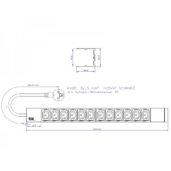 Bachmann PDU 19 inch power strip 12x C13 locking clips 1U (333.616)
